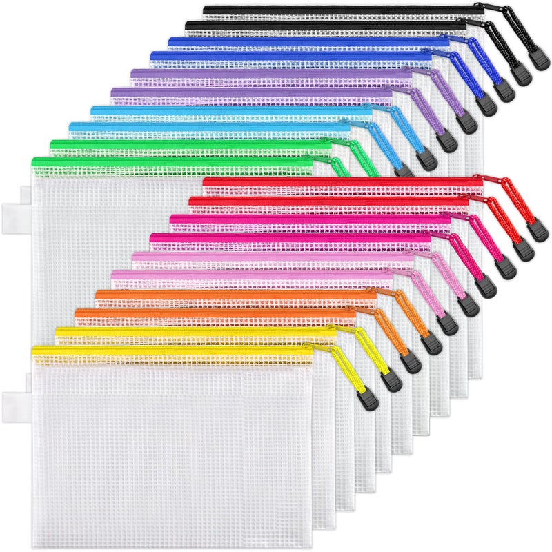 JARLINK 20 Pack 10 Colors Zipper Mesh Document Pouch, 6x9 Inch/A5, Plastic Water-Resistant File Bags, for School Office Supplies, Cosmetics Travel Storage, Assorted Color - Image 1